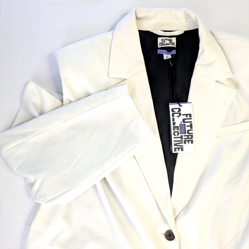 Future Collective Kahlana Barfield Brown Cold Shoulder Blazer White Cream 2X NWT